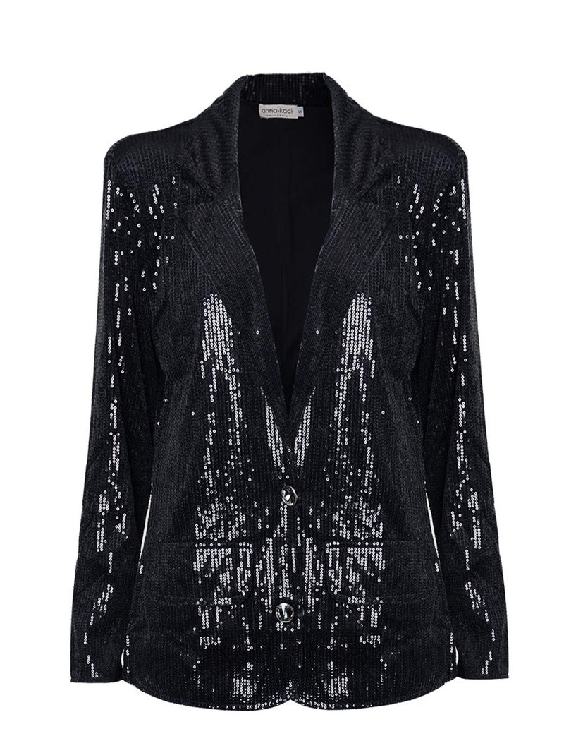 Anna-Kaci Women's Evening Sparkle Sequins Open Front Long Sleeve Blazer Jacket,Wedding,Banquet Black - Image 5